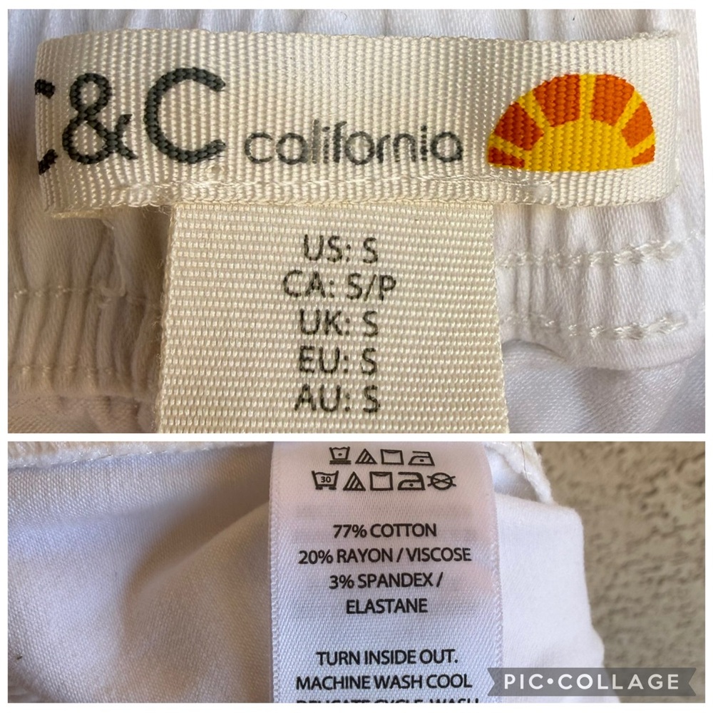 C&C California White Joggers Drawstring Pants Cotton Blend Pull-On Small Casual - Picture 6 of 8
